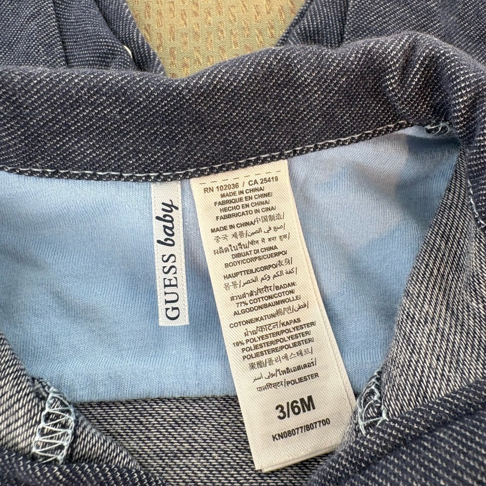 GUESS Baby Boy One-Piece Denim Romper Playsuit Striped Sleeves Size 3-6 months - Picture 10 of 14